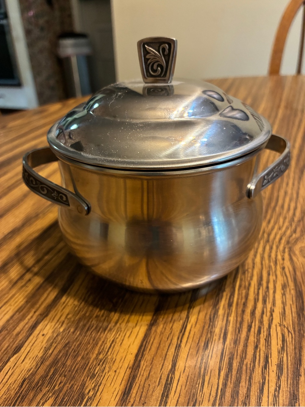 Stainless Steel Covered Sugar Bowl with Decorative Handles - Silver